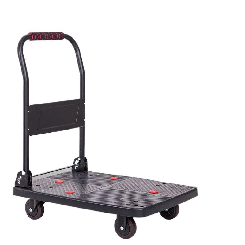 Portable Folding Handcart: Silent, Small, 4-Wheel Flatbed Pull Cart for Home Use