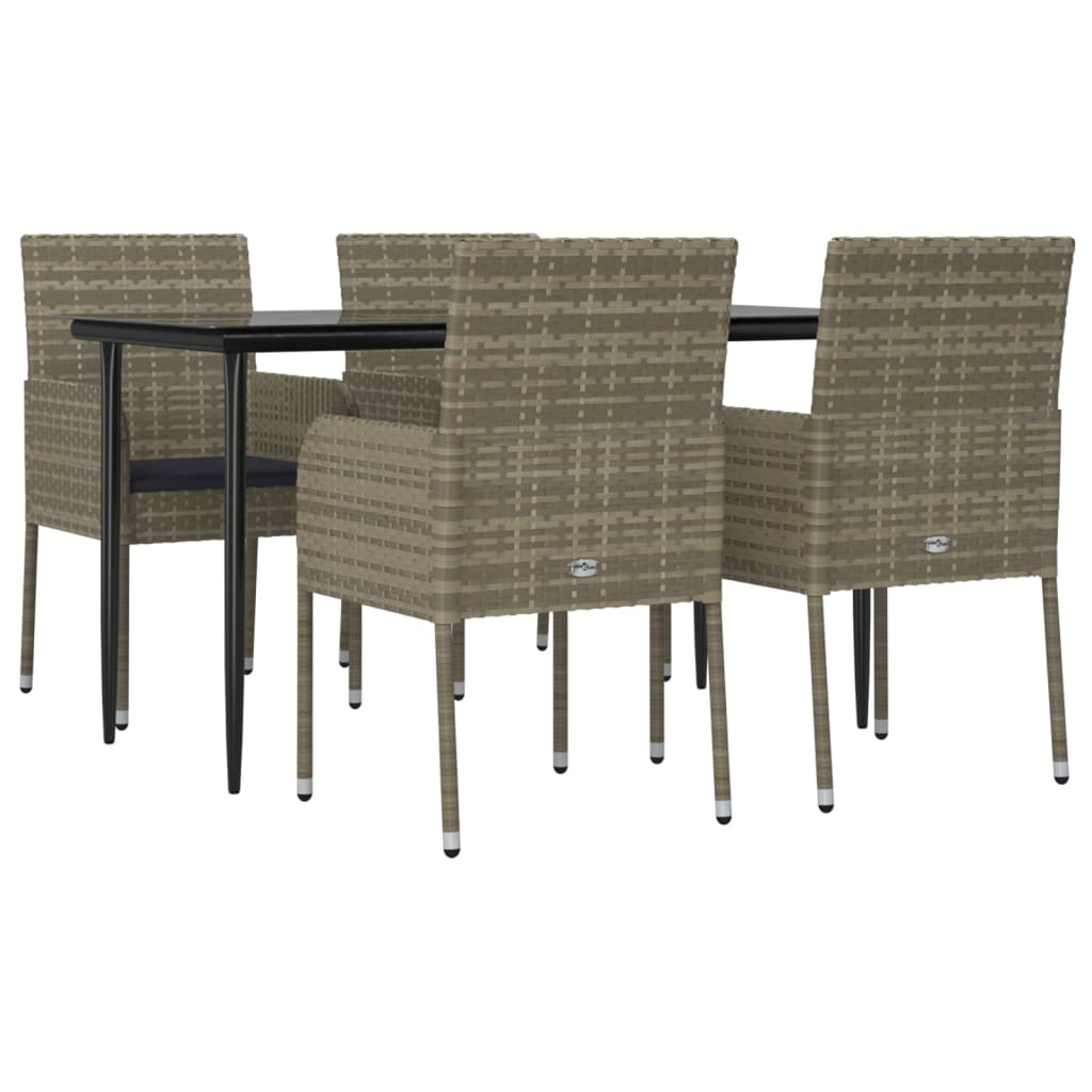 Vidaxl 5-Cz. Garden Furniture Set, Cushions, Black-Grey PE Rattan