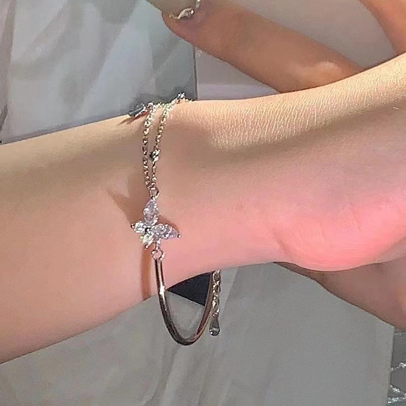 Half bracelet butterfly bracelet broken feeling flash diamond butterfly double chain cold little fairy bracelet
