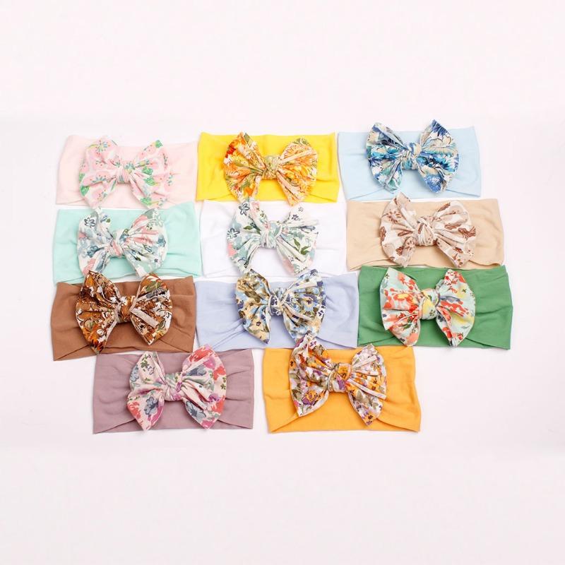 New nylon bow print children's headband, baby cute hair accessories, multi-colored girls' headscarf