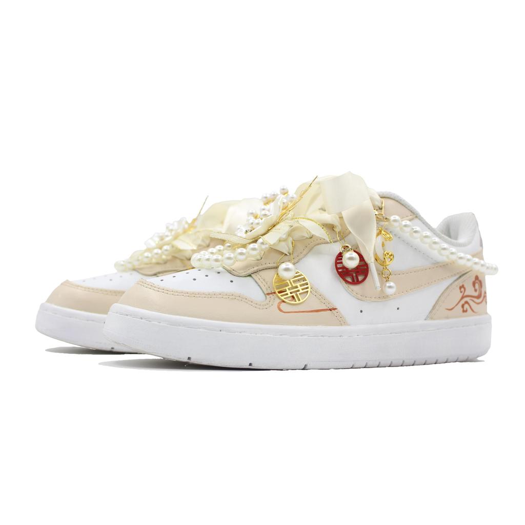 Nike Court Borough Eternal Love 32 Leather Slip Resistant Abrasion Resistant Low Top Skateboard Shoes Women's White BQ5448-100(Team283-32)