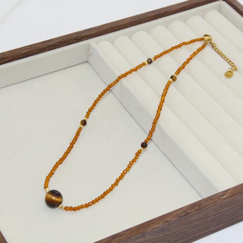 Двухслойное ожерелье с крестом из камня Мелалеука Ретро Тигровый Глаз