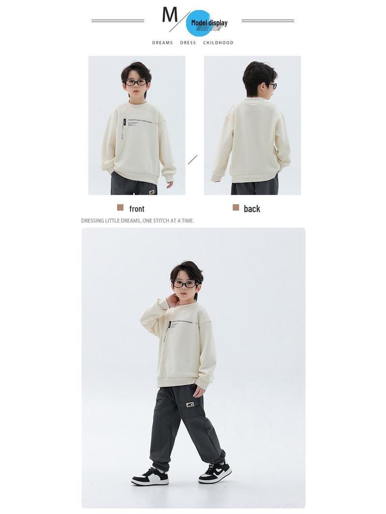 Boys' Thick Velvet Hoodie - 2025 Winter Collection: Warm, Trendy Long Sleeve Round Neck for Kids
