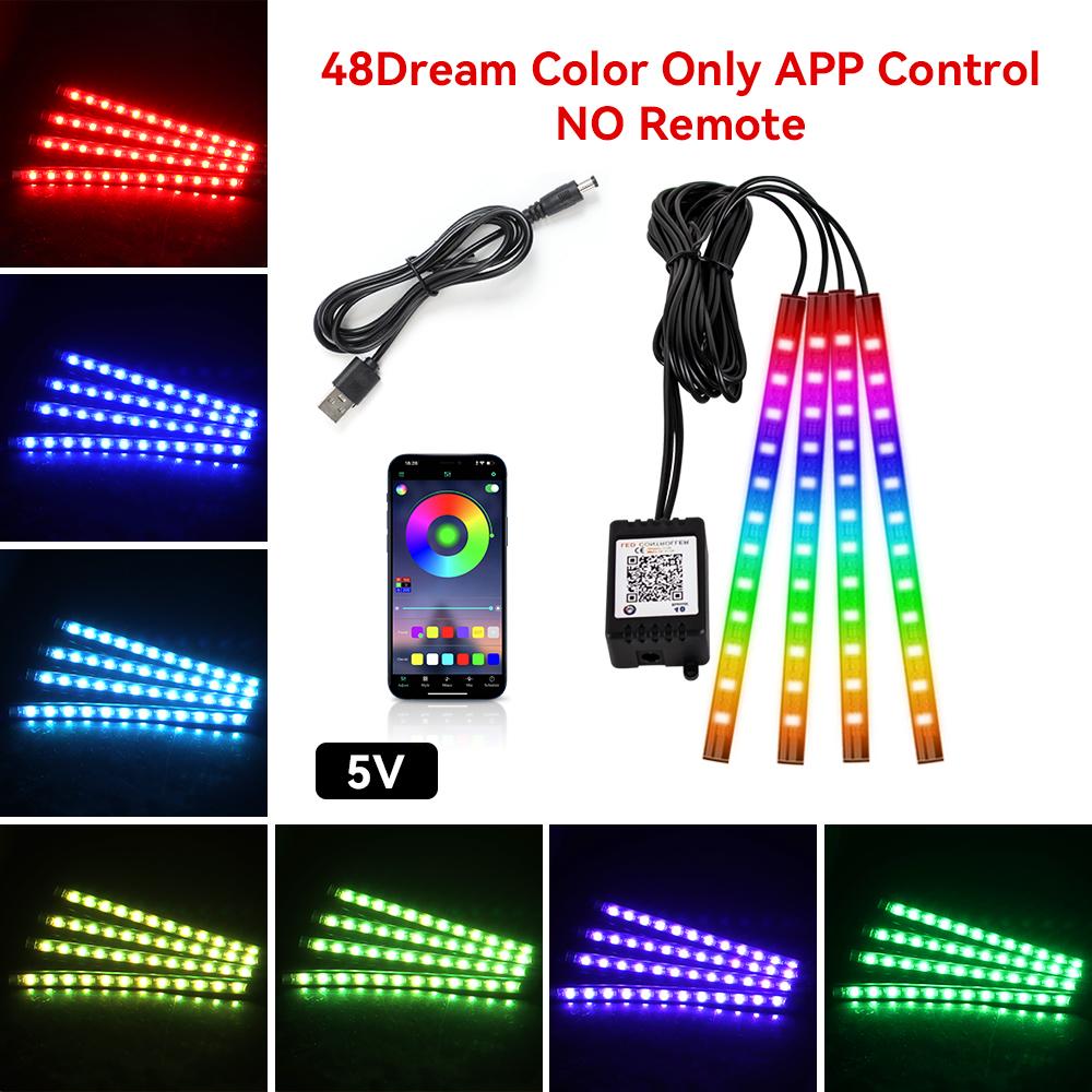 Neon 36 48 72 LED Car Interior Ambient Foot Light with USB Wireless Remote Music App Control Auto RGB Atmosphere Decorative Lamp
