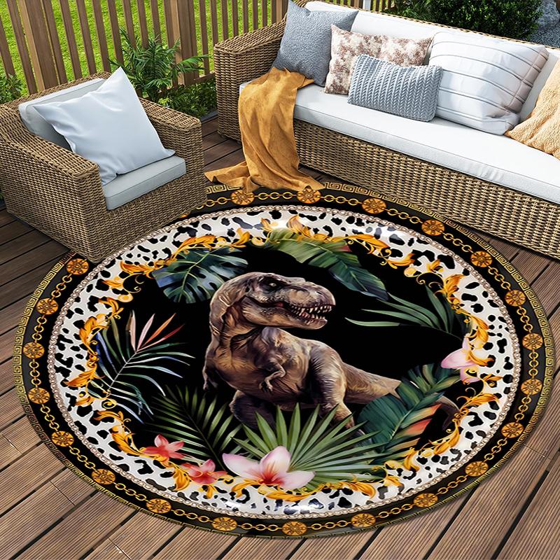 Dinosaur T-rex Round Area Rug,Carpet Rug for Living Room Bedroom Sofa Playroom Decor,Non-slip Floor Mat