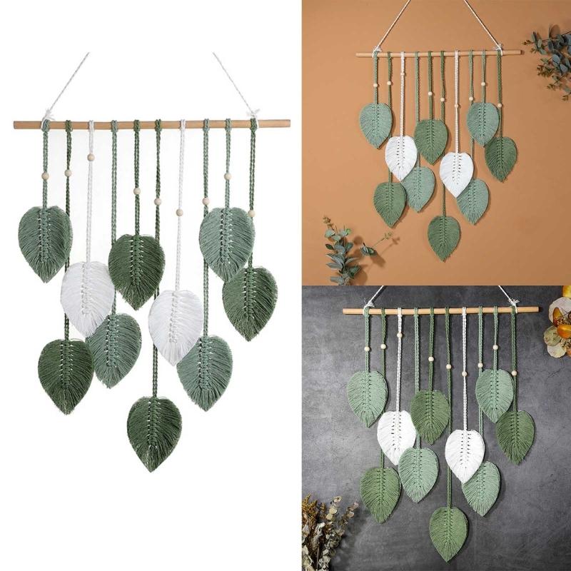 Vintage Handwoven Cotton Leaf Tapestry Artistic Wall Decoration Tree Leaf Handcrafts Wood Beads Tapestries for Home Room