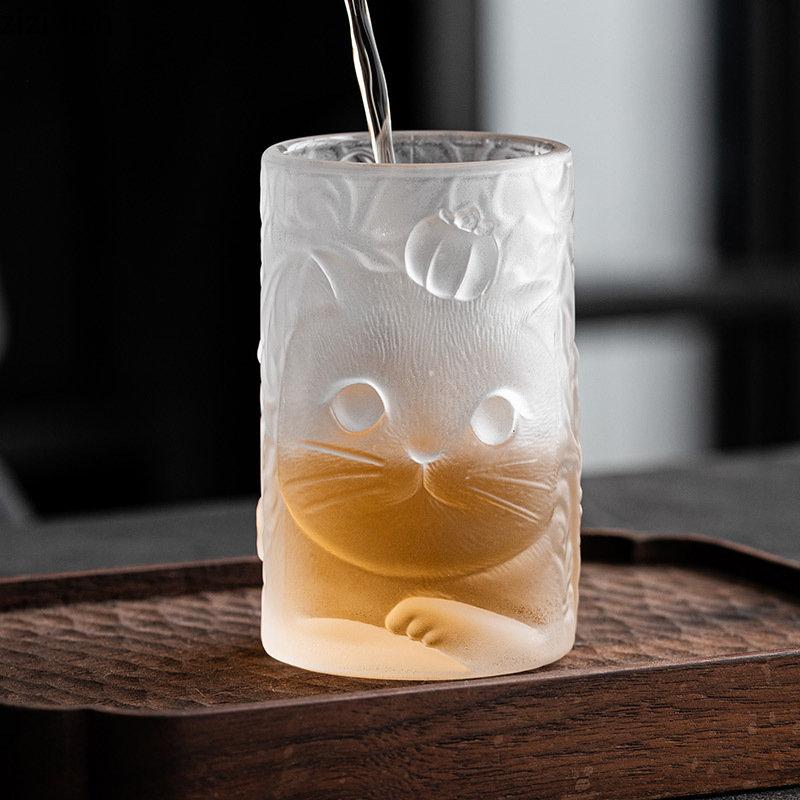 Transparente Glastasse Kreative Reliefkatze Kung Fu Teetasse Nachmittagstee Milchtasse Safttassen Colatassen Home Getränketassen