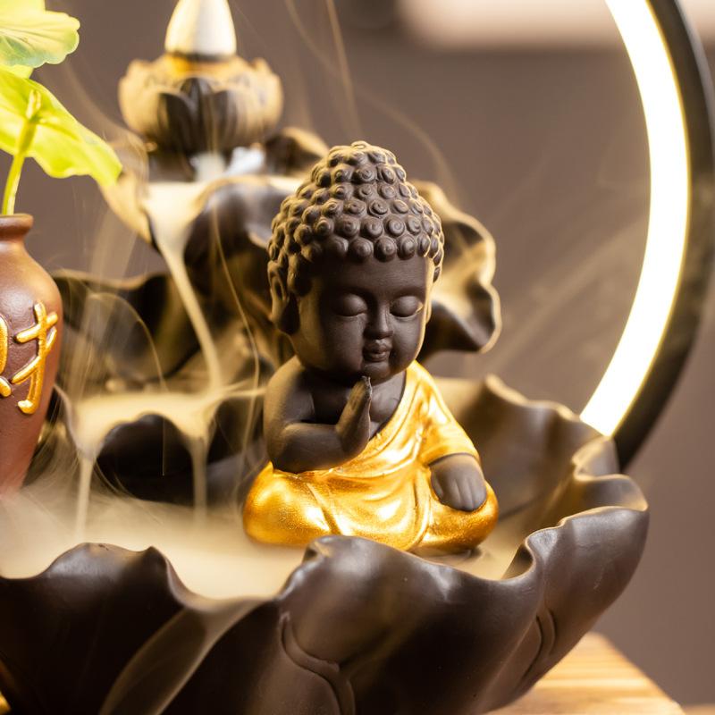 Luxusní světlo Nové Buddha Ruční Zpětný Proud Kadidlo Hořák LED Lampa Kroužek Domácí Dekorace Fialový Písek Zen Kadidlo Hořák Kadidlo Table