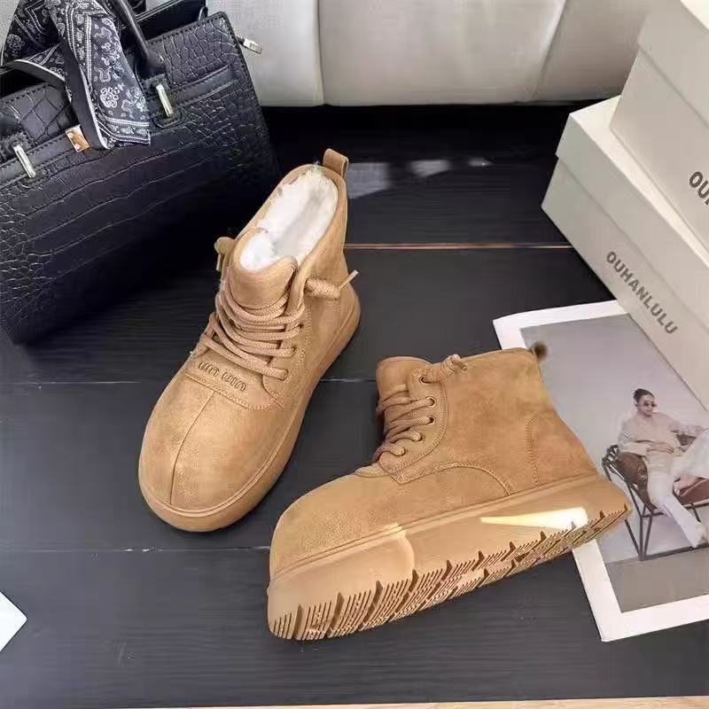 Großer Kopf hässlich süß dicke Sohle Schneestiefel Winter neu mattes Leder Retro Brot Kurzstiefel