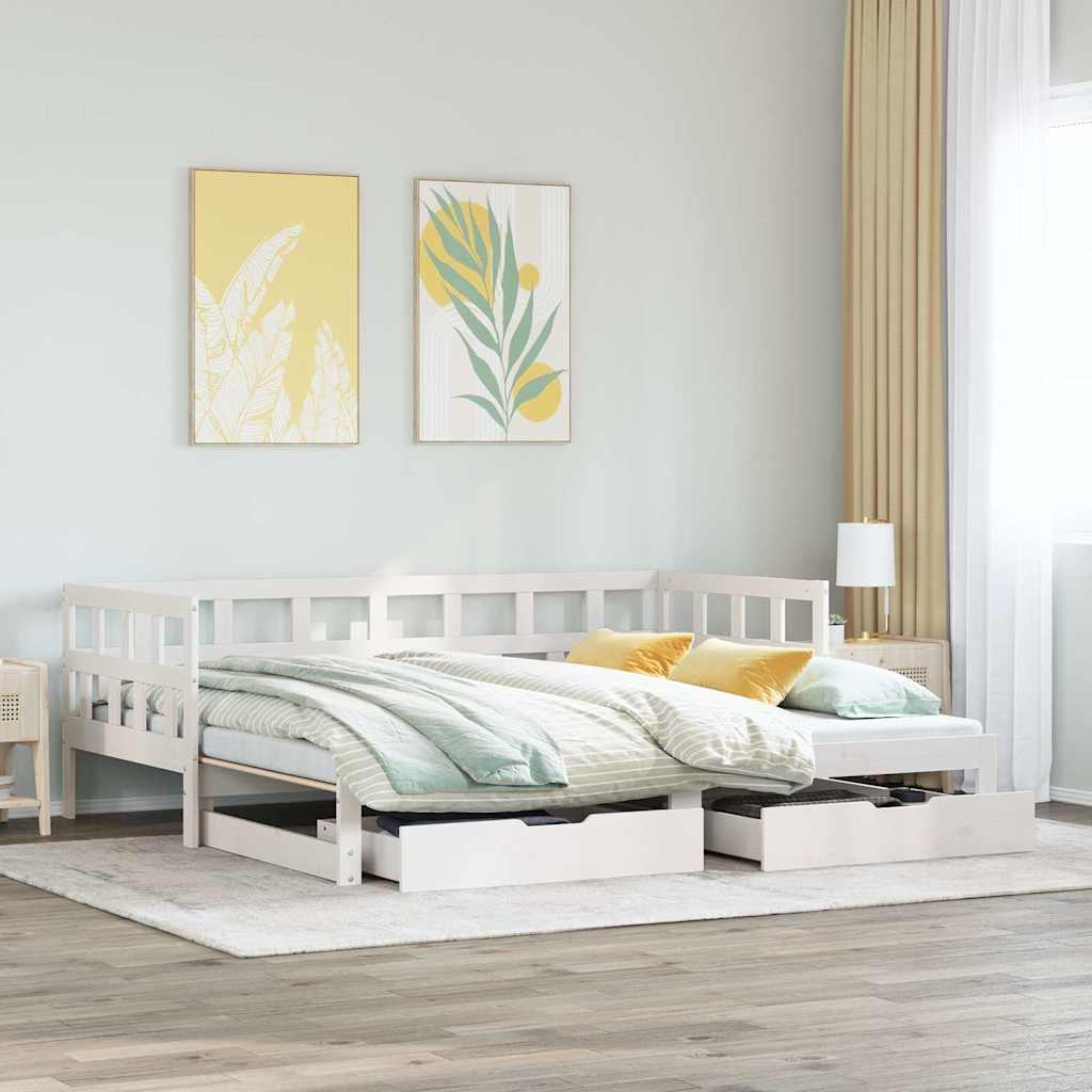 2 In 1 Pull Out Daybed with Drawers Without Mattress White 90x190 Cm