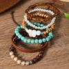 6-Piece Set of New Wooden Beaded Pearl Leather Men's and Women's Bracelets, Suitable for Daily Wear by Men and Women