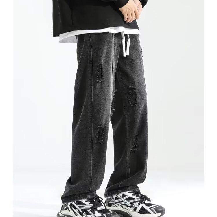 

American High Street Ripped Straight Jeans Men s Spring and Autumn Trendy Brand Retro Loose Trend Versatile Casual Long Pants 3XL