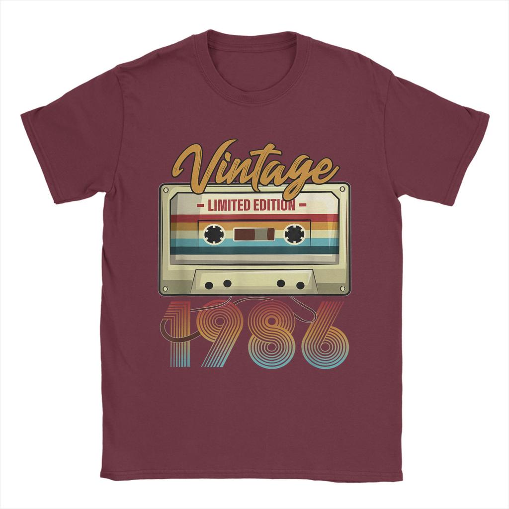 Vintage 1986 40th Birthday Cassette Tape Cotton TShirt For Men Summer TShirts Crew Neck Harajuku Tee Shirt Plus Size Clothing