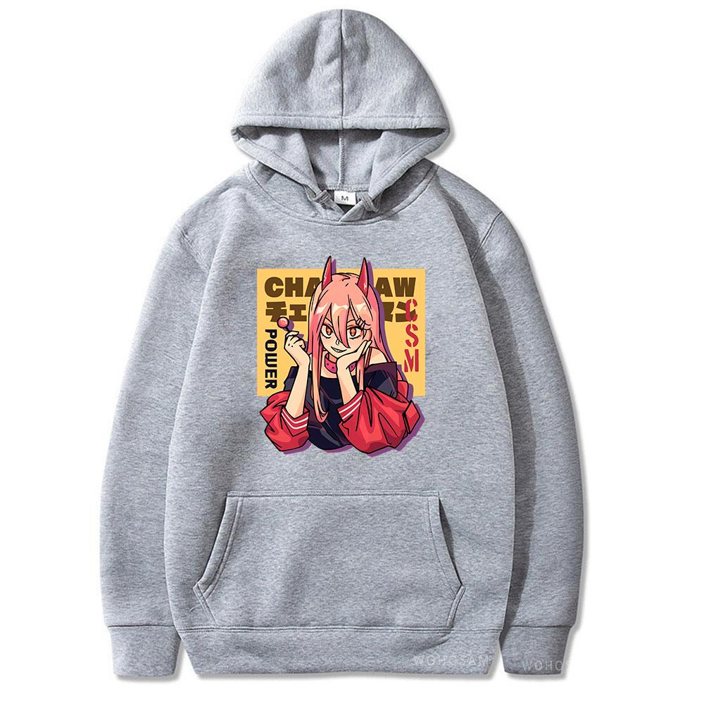 2026 Anime Power Chainsaw Man Makima Warm Hoodie Kawaii Girl Graphic Harajuku Cartoon Otaku Sweatshirt Autumn Winter Sweatshirt