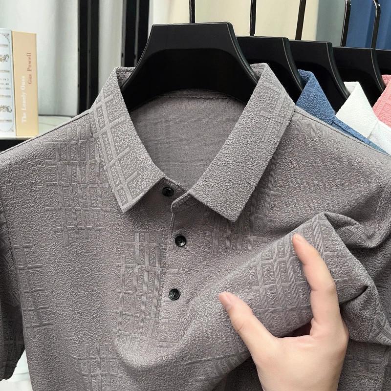 Summer polo shirt high-end business casual wear geometric design breathable ice silk quick drying men's short sleeved T-shirt