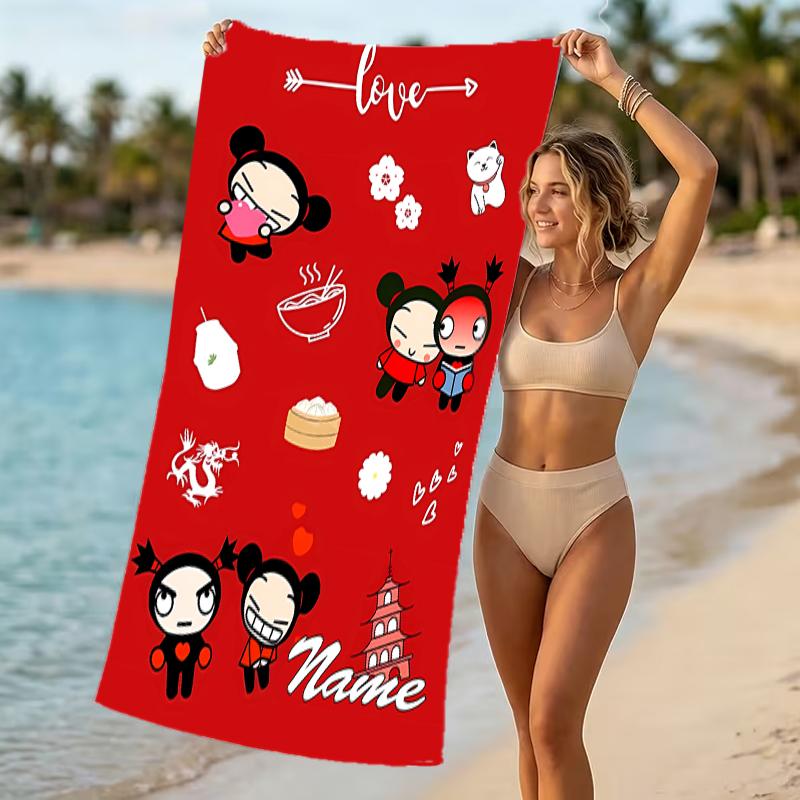 Customizable personalized beach towels Pucca themed designs.Suitable for the beach, yoga, sports;ideal as beach accessories