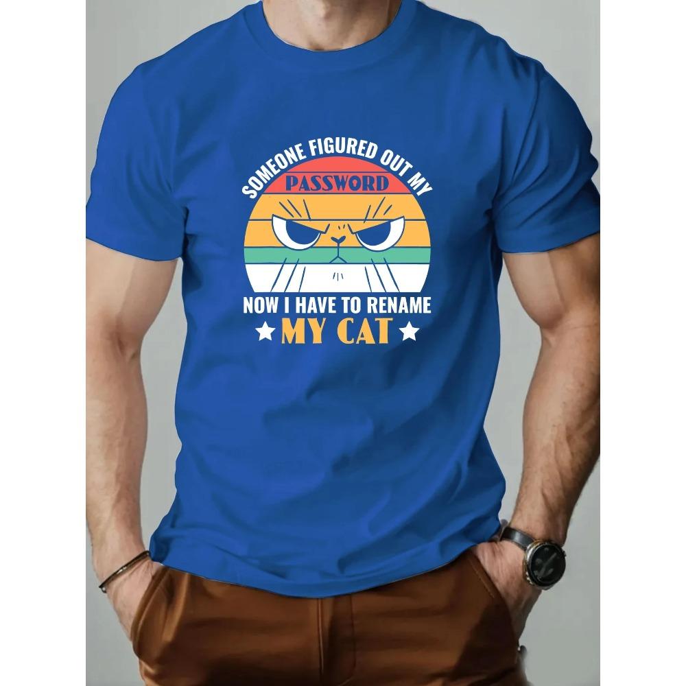 

Мужская футболка 100% хлопок MY CAT Мультяшный принт Летняя с круглым вырезом Дышащая Оверсайз Футболка Повседневная мода Высококачественная одежда XXXXL синий
