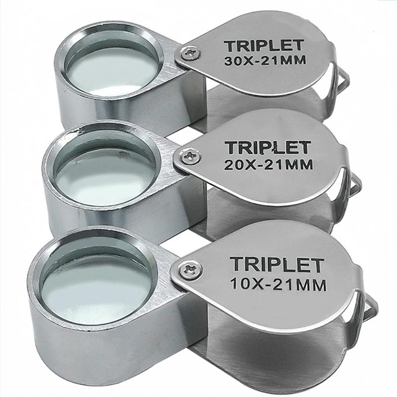 Loupe de poche 10-30X, Loupe de bijoux pliable en diamant Lupa triple bijoutier outil de verre pour les yeux Loupe de lecture