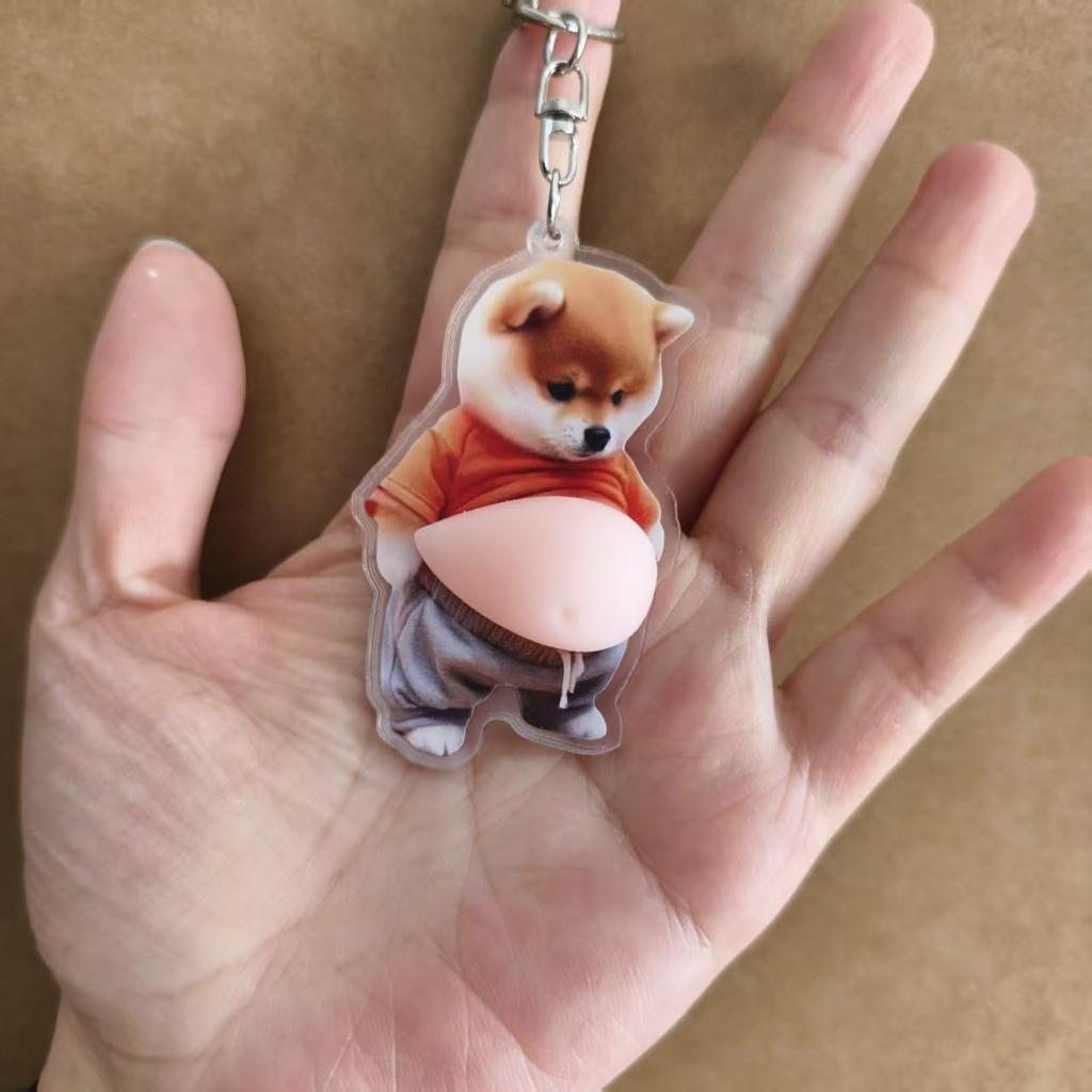 Squishy Belly Keychain 3D Fat Dog Keychain 3D Fat Cat Keychain Squishy Belly Keyring Mascot Pendant Cute Funny Animal Bag Charm Car Key Decoration