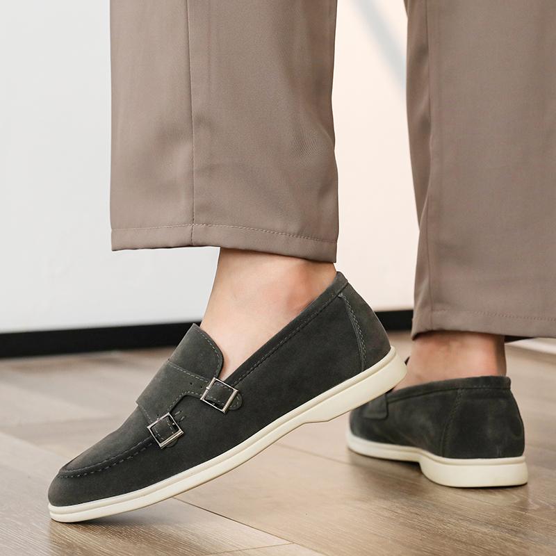 Fashion Men's Casual Shoes Suede Leather Men Classic British Style Double Buckle Loafers Moccasins Mens Outdoor Driving Flats