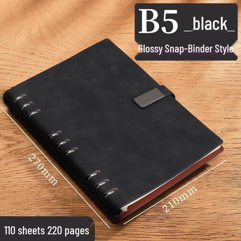 A5 Leather Business Notebook with Logo Printing, Thick Ring Binder & Buckle Closure - Perfect for Office Notes