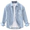 Japanese-Style Denim Print Turn-Down Collar Long-Sleeve Shirt for Men, Loose Casual Stylish Top Jacket for Spring and Autumn