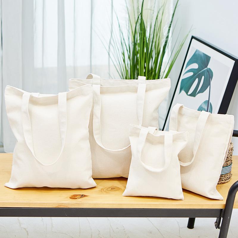 Large Capacity Canvas Shoulder Handbag Folding Eco-Friendly Cotton Tote Bags Reusable DIY Shoulder Bag Grocery Bags Beige Black