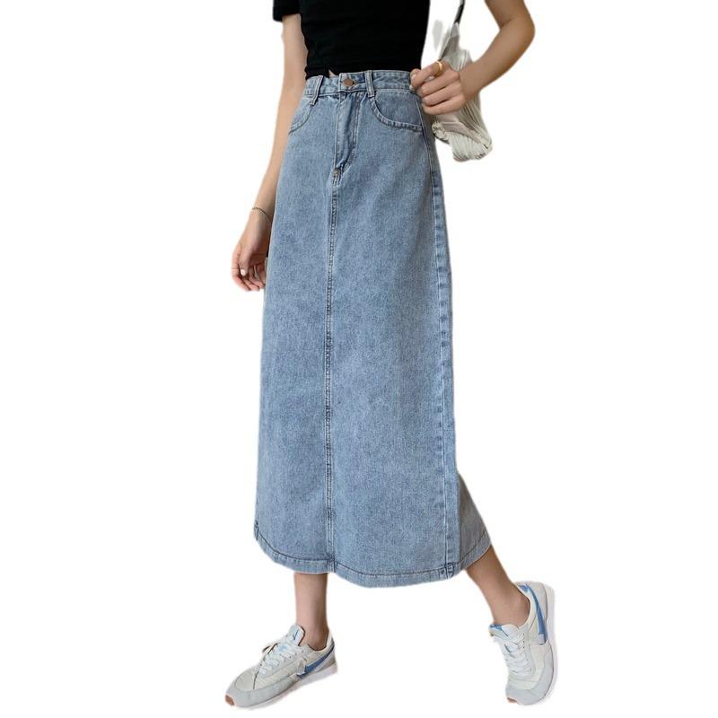 Sommer A-Linien Jeansrock mit hohem Bund für Damen