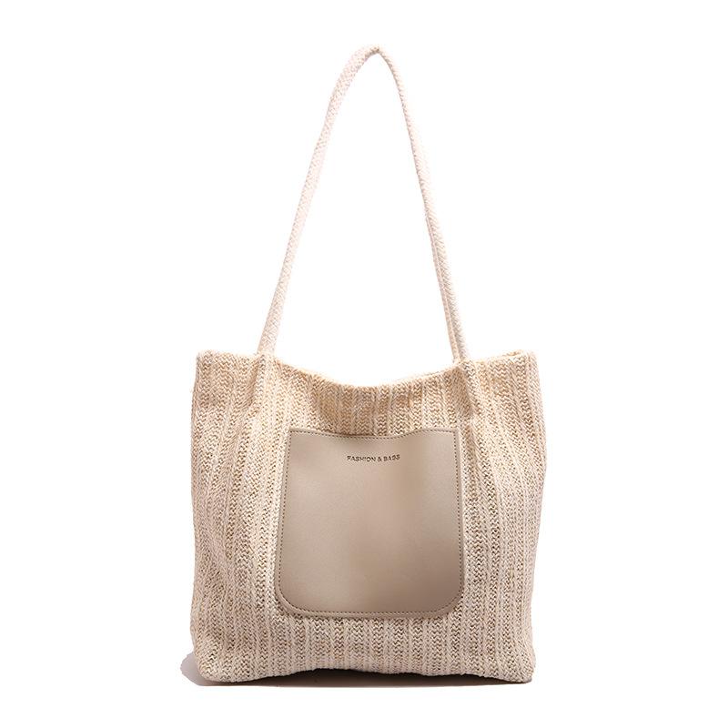 2025 summer new fashion woven shoulder bag large capacity shopping bag beach bag simple retro tote bag