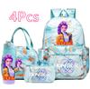 4 Pezzi/set Zaino Stampato Cacciatori di Demoni Cartoni Animati Borsa Astuccio con Borraccia da 750 ml per Ragazzo Ragazza Adolescente Zaini Scolastici di Grande Capacità