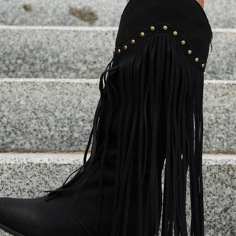 Winter New Tassel Fashion Boots Sexy Vintage Western Boots Large Size