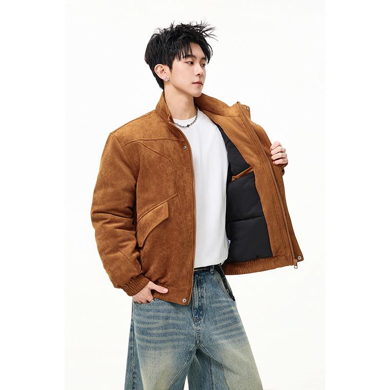 

Men s Winter Horse Patchwork Suede Jacket - Warm, Loose Silhouette with Stand Collar L верблюд/жовтий
