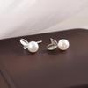 Sterling Silver Pearl Leaf Stud Earrings for Women