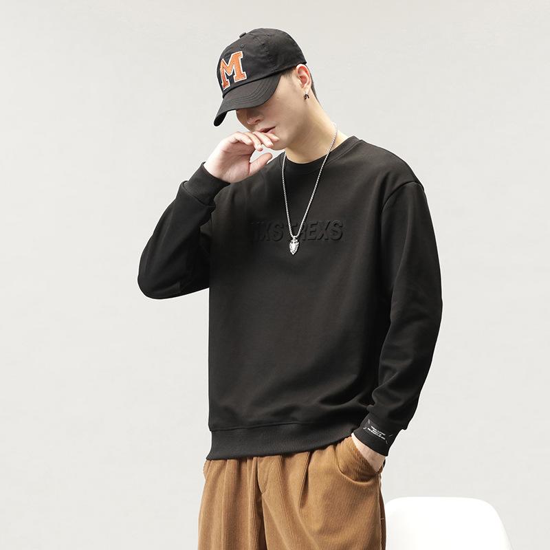 

Осенний мужской свитер с круглым вырезом, пуловер с металлическим принтом, простой свободный, с длинным рукавом, осенне-зимний трендовый топ M чёрный