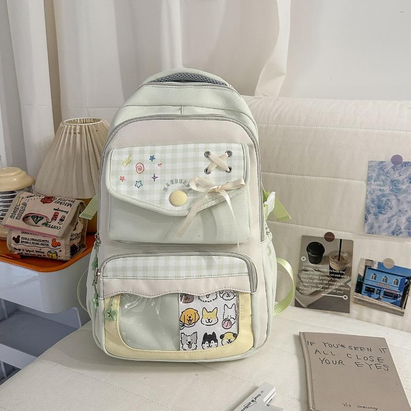 Japanese two-dimensional transparent pain bag, high-value ins college style plaid middle school student multi-compartment backpack