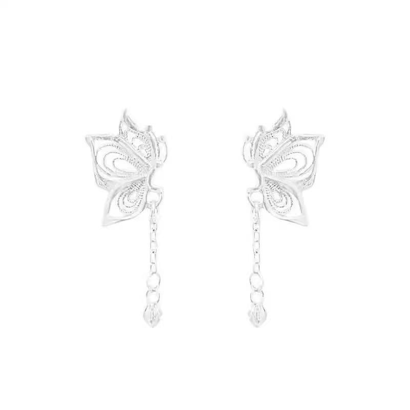 2025 Filigree Butterfly Tassel Earrings: Luxurious Lotus Studs with a Modern Chinese Design