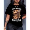 Casual Short-Sleeve T-Shirt with A Round Neck Featuring A Creative Hat, Faux Diamond Boots, and Letter Prints