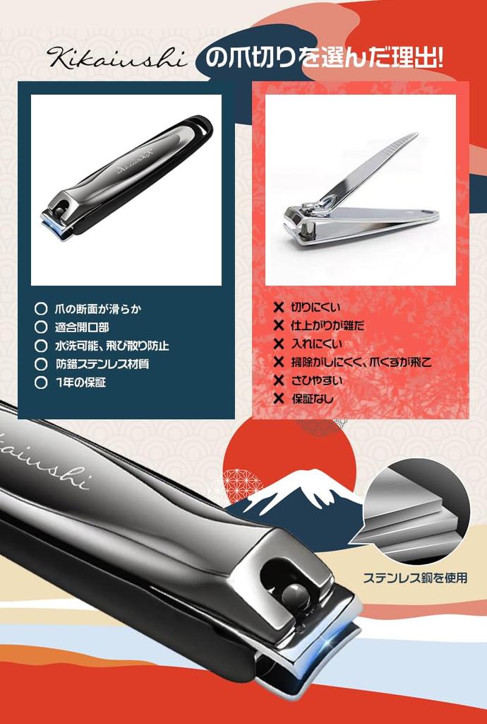 KIKAIUSHI Nail Premium Stainless with a File and Perfect for Fingers and Curved Easy To Suitable for and Perfect Gift Japanese-Made Clippers, Steel,
