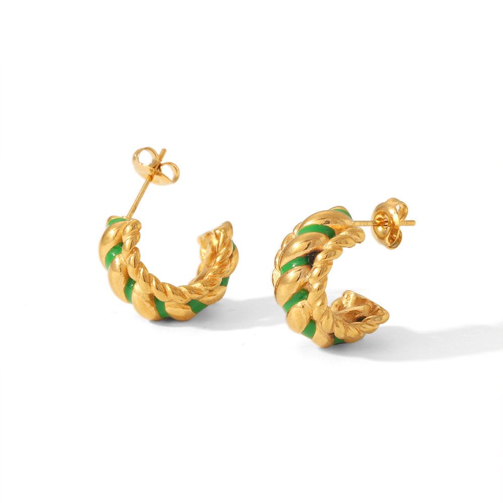 

Drip Twist Threaded Bread Stainless Steel Earrings Women s Fashion Temperament Premium Titanium Steel Stud Earrings 18K