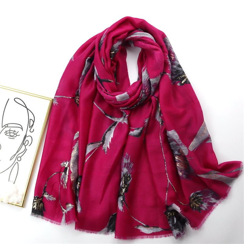 Autumn Women Viscose Scarf Lurex Glitter Petal Floral Fringe Hijab Shawls and Wraps Foulard Echarpe Muslim Sjaal 180*90Cm