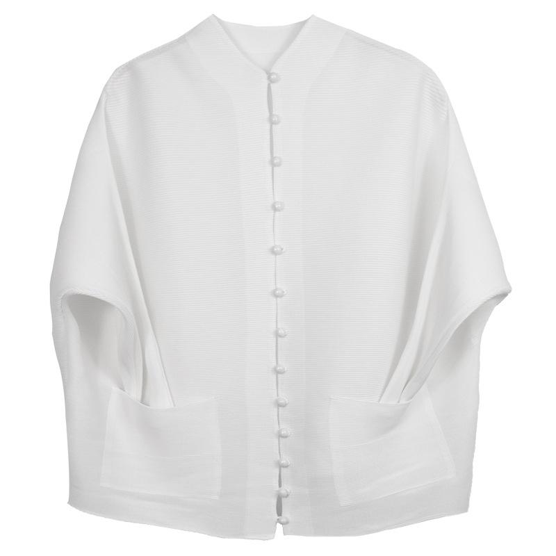 

Miyake 2025 Весна Женский однотонный кардиган на пуговицах с длинными рукавами One Size