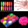 Yousheng 12Pcs 1G 12 Colors Pigment Powder with Cotton Swabs Fluorescent Rainbow Resin Pigment Powder DIY Nail Polish Acrylic Nail Body Art Eye Face