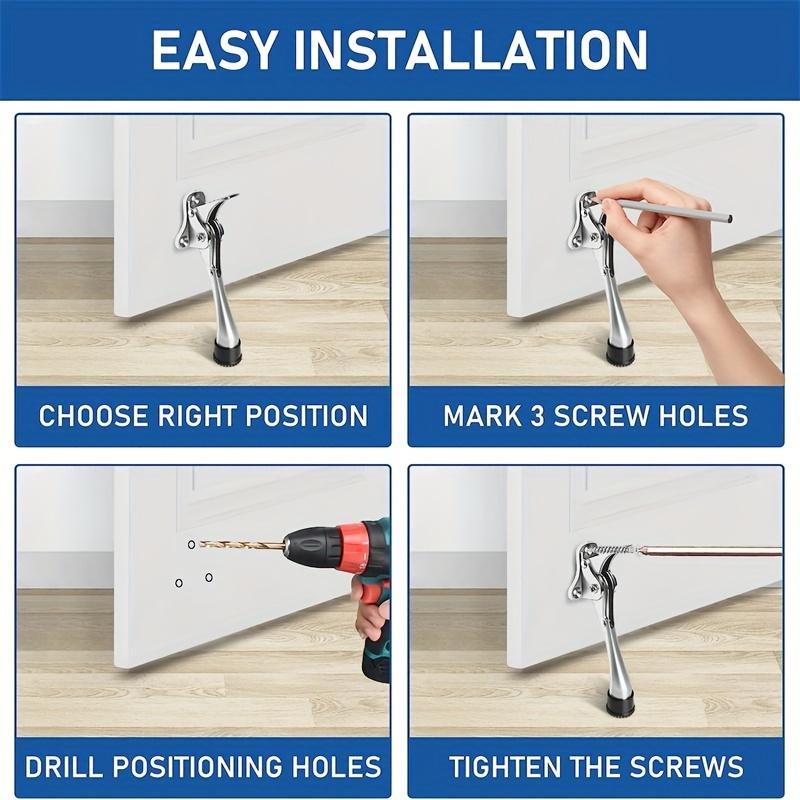 1 ks Dveřní zarážka One Touch Kickdown, Držák dveří, Vysoce odolné dveřní zarážky, Spodní část dveří, Výškově nastavitelné gumové koncovky, Dodává se s montážními šrouby