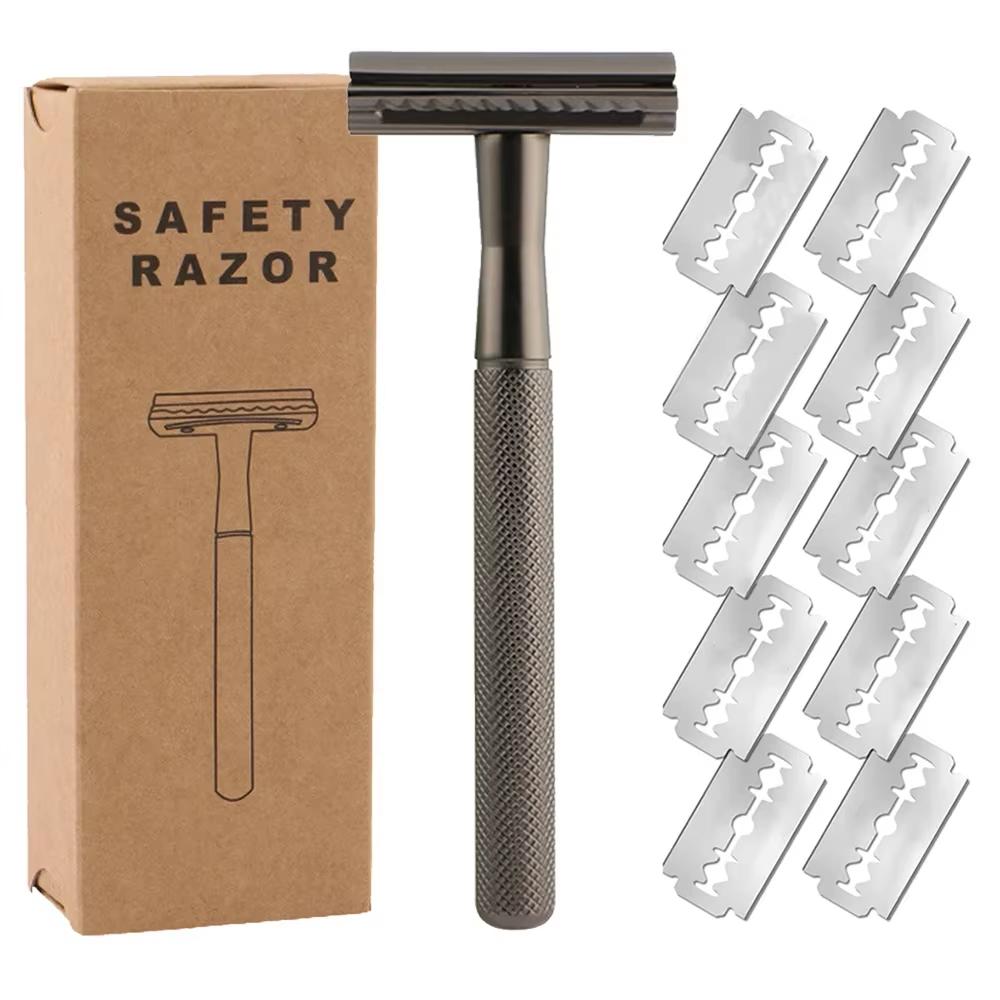 Double Edge Safety Razor for Men & Women, Metal Razor with 10 Platinum Coated Safety Razor Blades, Eco-Friendly Razor razors
