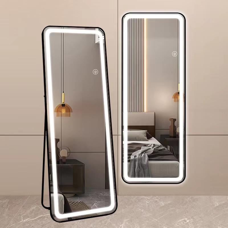 LED Wall-Mounted Full-Length Dressing Mirror with Touch Sensor for Bedroom