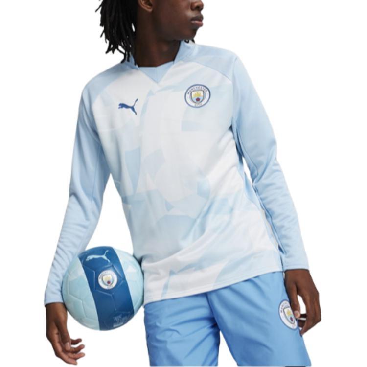 PUMA MCFC PREMATCH LS SWEAT TOP Sweatshirt Men's Silver Gray Lake Blue 774371-01