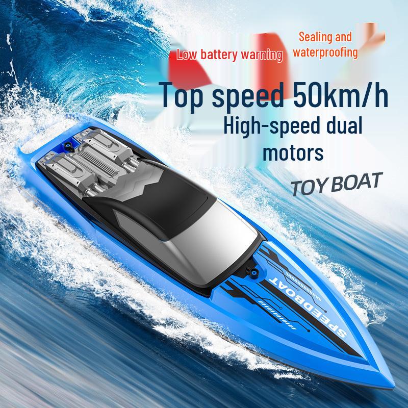 2.4G Vysokorychlostní loď na dálkové ovládání - Dvojitý motor, Vodotěsná, se světly a dvojitou vrtulí Perfektní hračka jachta pro kluky.