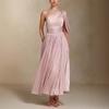  American Women's Clothing 2025  American Style Summer New Slanted Shoulder Waist Pleated Evening Dress Pleated Dress