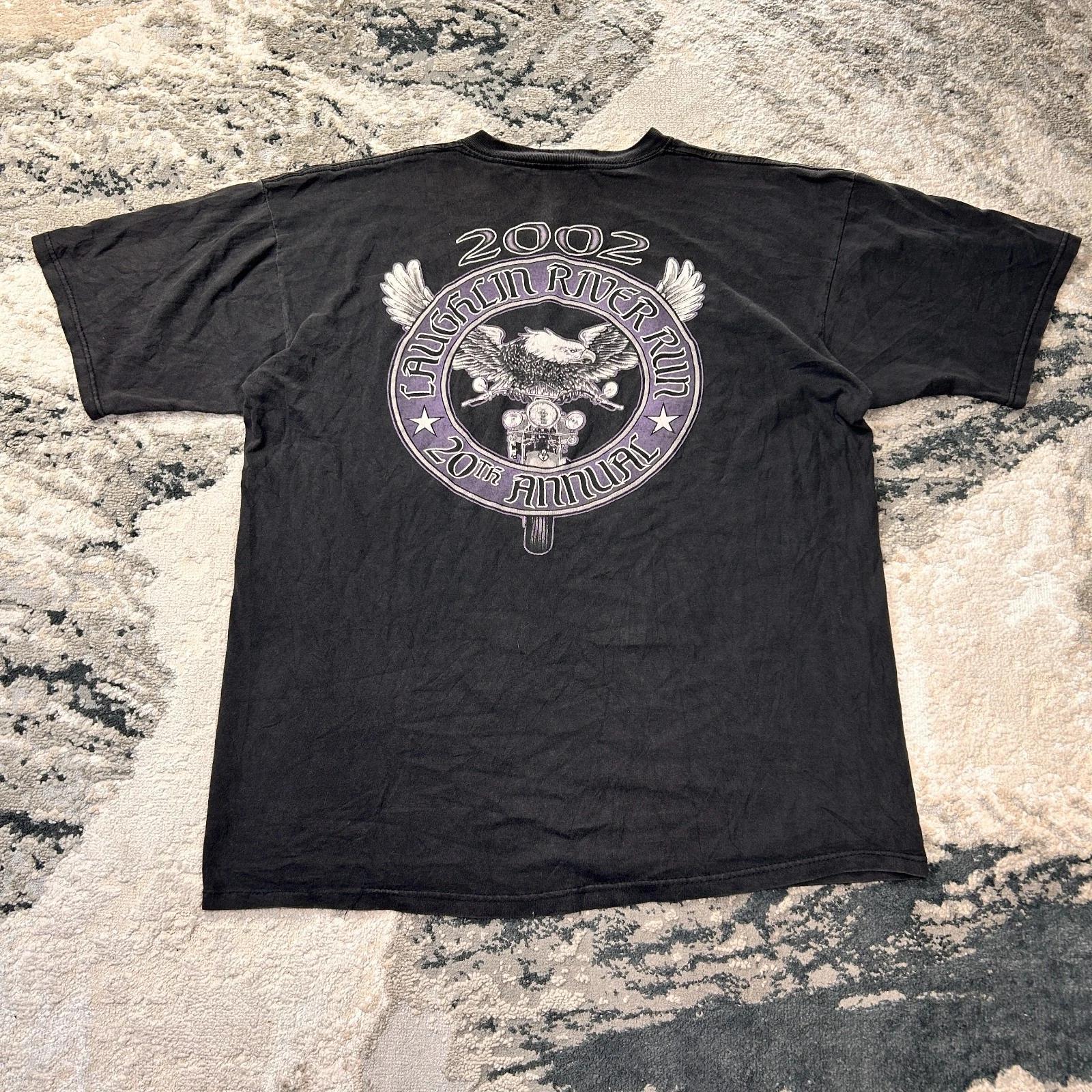 Y2K Grunge Harley Biker T Shirt XL Black Laughlin River Run 20th Annual 2002 VTG 2XL