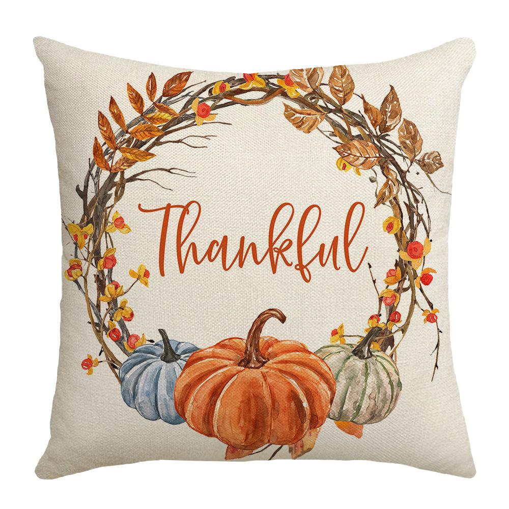 Thanksgiving Pillow New Autumn Pumpkin Maple Leaf Orange Garland Farm Decoration Sofa Pillow Cover